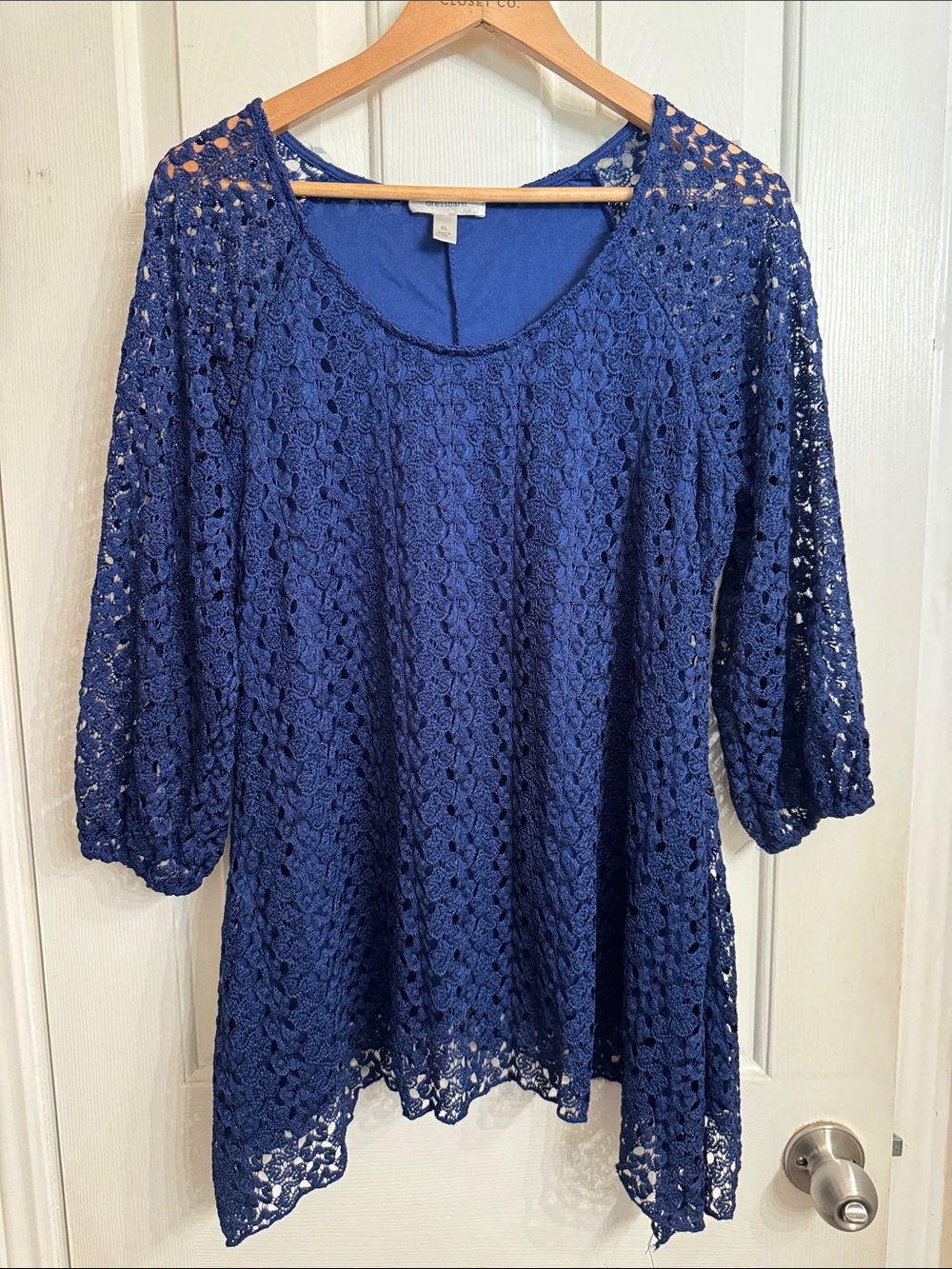 dressbarn Royal Blue Crochet Lace Tunic Top